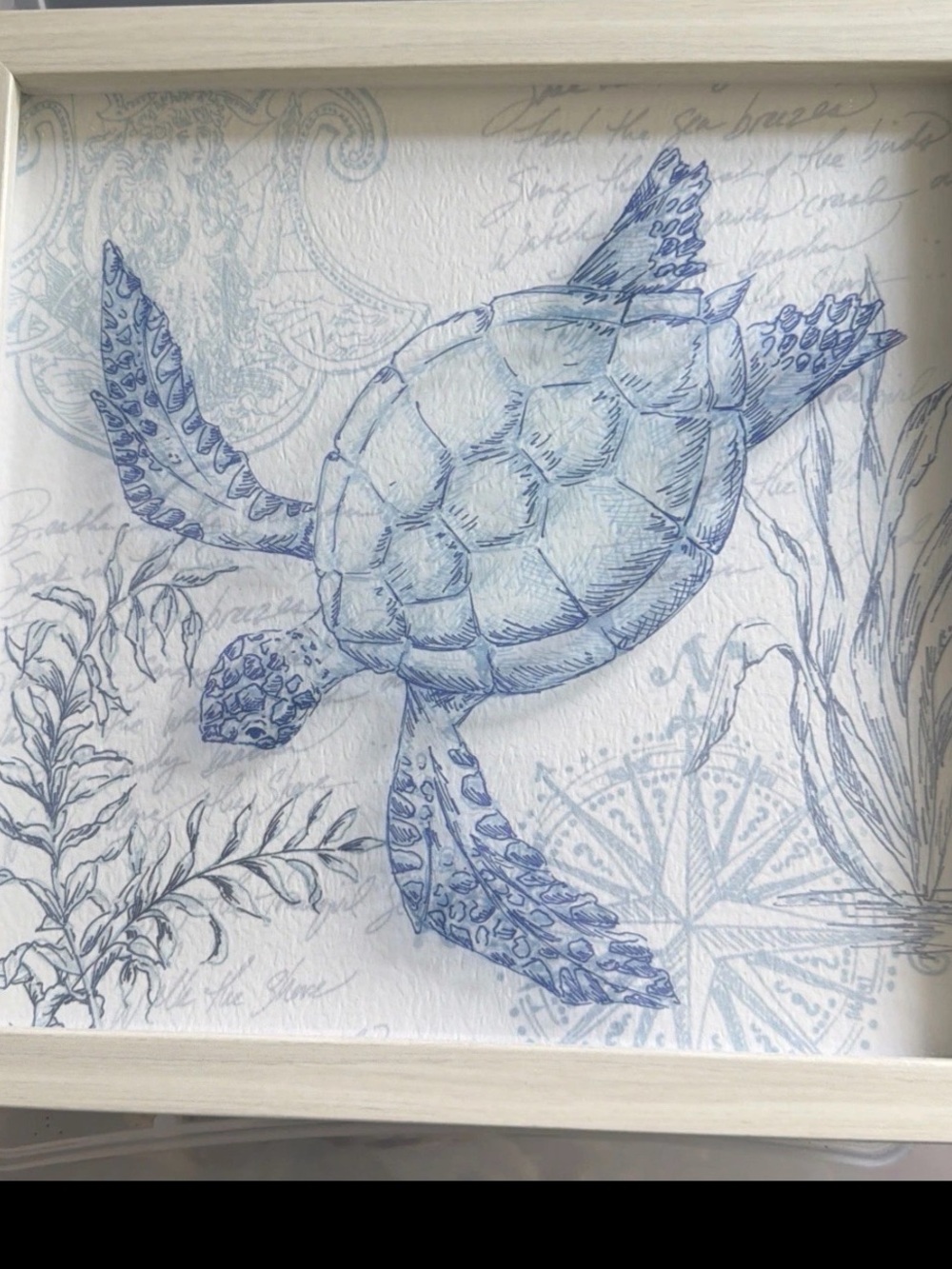 Framed Sea Turtle Wall Art Print, Horizontal, White/Gray Paper Repro